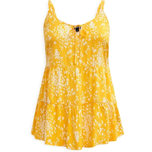 Torrid 5 (5X 28) Sweet Sunny Yellow‎ Leopard Print Challis Tiered Cami Tank Top - Picture 2 of 4